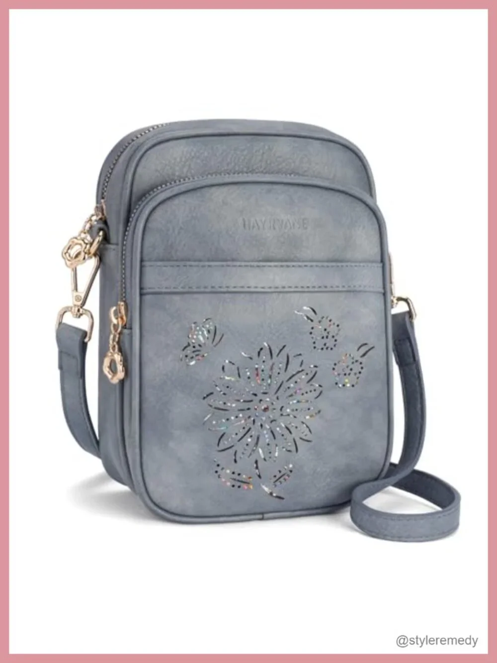 RFID Crossbody Bag with Card Slots, Faux Leather Triple Compartment Shoulder